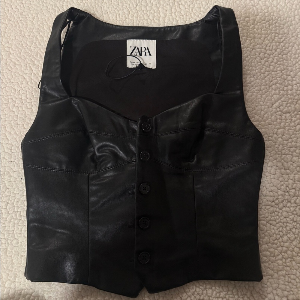 Zara Black Leather Vest